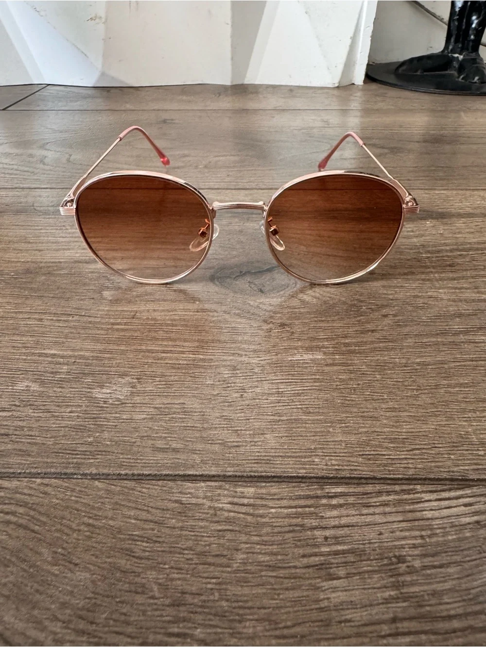 Round Metal Sunglasses Rose Gold Frame Gradient Tint Lens Boho Chic